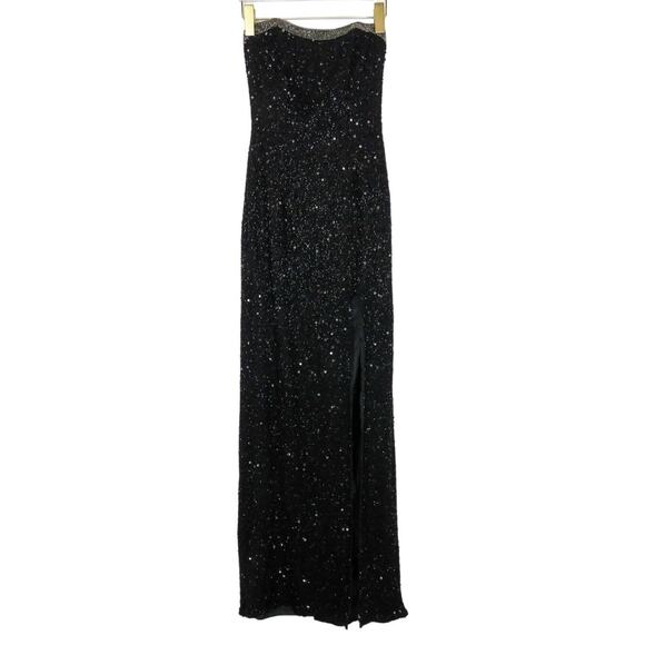 Panoply Atlanta Black Strapless Beaded Sequin Maxi Dress Prom Gown 10 Sparkly - Picture 3 of 10